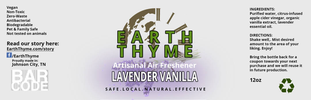 Earth Thyme Label A label for the Earth Thyme Product Lavender vanilla.