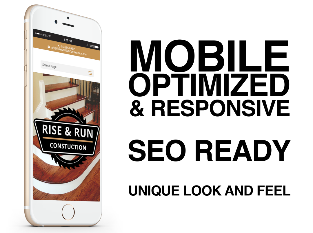 Rise and Run Iphone A mobile device showing Rise and Run Construction LLC website.